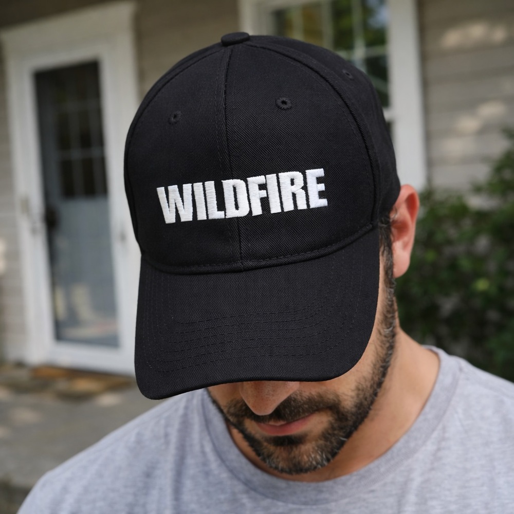 Wildfire Men’s Black Embroidered Adjustable Strapback Dad Hat Cap